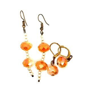 Brown/White Beaded Earrings